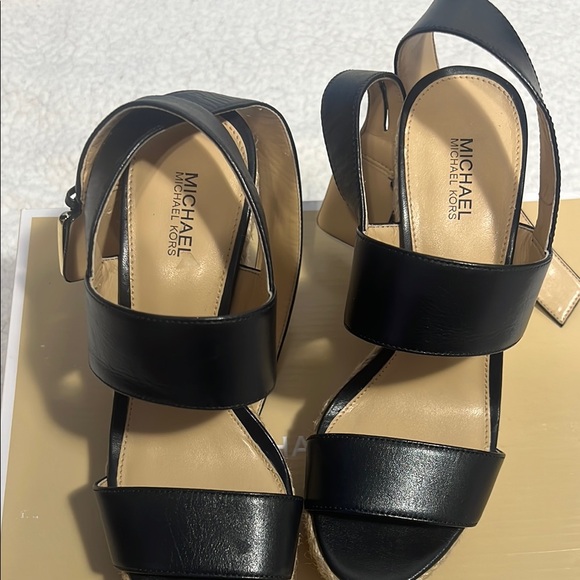 Black Leather Wedge Sandals - Picture 6 of 6